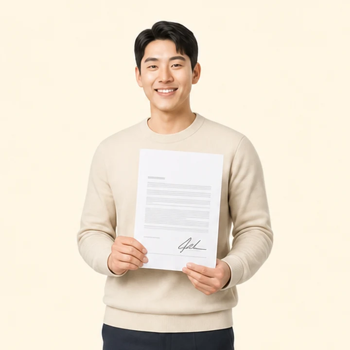 소나타 중고차 장기렌트 서면 견적서를 들고 있는 고객